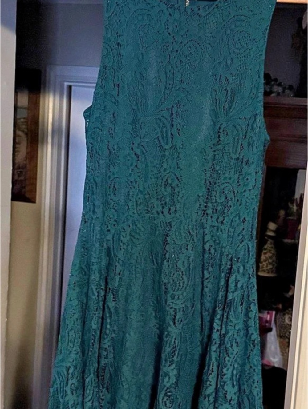 mi ami Floral Lace Midi Dress in dark Teal-Blue Size Large Like New